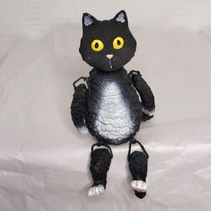 Black Cat Vintage Jointed Shelf Sitter Kitty Cat with White Belly